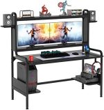TIYASE Gaming Desk with Monitor Stand, Computer Desk with Hutch and Storage Shelves, Large PC Gamer...