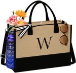 TOPEAST Jute Initial Tote Bag Burlap Beach Bag Personalized Birthday Gifts for Women Teacher Mom...