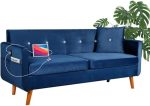 TYBOATLE 65" Modern Velvet Sofa Couch w/ 2 USB, Clear Glass Button Tufted Upholstered Love Seats for...