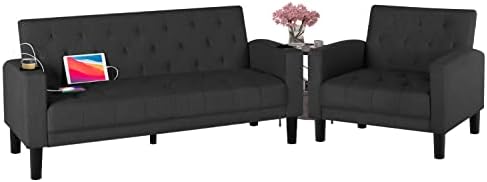 TYBOATLE Mid-Century Modern Living Room Sectional Sofa Sets 2 Pieces, Tufted Linen Fabric USB...