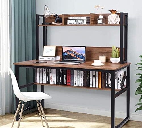 Tangkula Computer Desk with Hutch, Home Office Desk Study Writing Desk with Storage Bookshelves,...