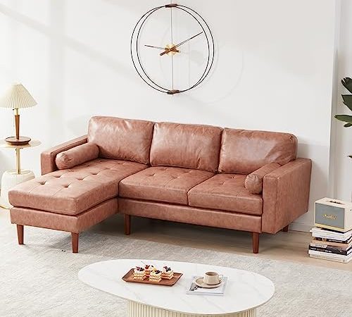 Tbfit 80"W Sectional Sofa Couch, L Shaped Couch with Reversible Chaise, Mid Century Modern Faux...