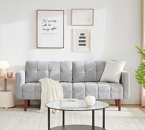 Tbfit Mid Century Modern Couch, 75.5’’W Oversized Loveseat Sofa for Living Room, Velvet Button...