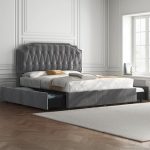 Topeakmart Queen Bed Frame Upholstered Platform Bed with 4-Drawer Storage/Height Adjustable...