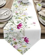 Triangle Cotton Linen Table Runners 70 Inches Long, Spring Wild Floral and Plants Home Decor for...