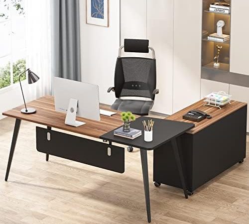 Tribesigns 70.8" Large Executive Desk and 47" File Cabinet, L Shaped Office Desk Business Desk Set,...