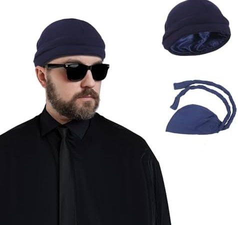 Turban Hat for Men,Silk Satin Lined Halo Turban Head Wrap Skull Cap for Men and Women