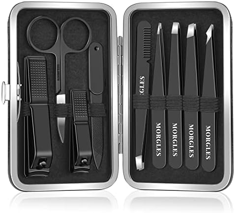 Tweezers Set and Nail Clippers, Tweezers Set for Men, MORGLES 9PCS Professional Stainless Steel...