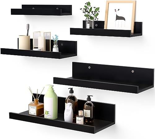 Upsimples Home Floating Shelves for Wall Decor Storage, Wall Shelves Set of 5, Wall Mounted Wood...