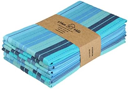 Urban Villa Easter Kitchen Towels Aqua Multi Dobby Stripes Premium Quality 100% Cotton Dish Towels...