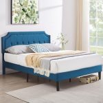 VECELO Queen Upholstered Platform Bed Frame with Adjustable Button Stitched Panel Headboard,Strong...