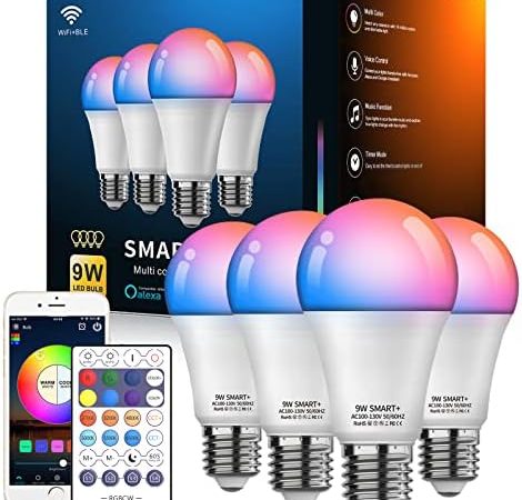 Vanance Smart Light Bulbs 4Pack with Remote, A19 E26 800LM LED Color Changing Light Bulb, WiFi &...