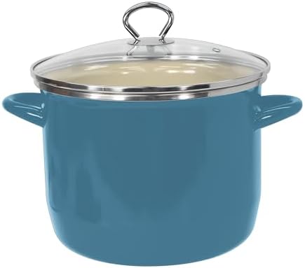 Vasconia - 8-Quart Stockpot with Glass Lid (Teal) Soup Pot for All Ranges (Enamel on Steel)...