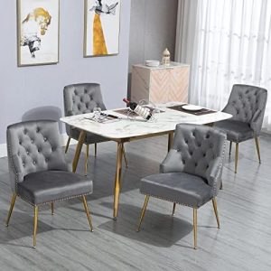 Velvet Dining Room Chairs Set of 4, Mid-Back Modern Accent Chair, Upholstered Button-Tufted Armless...