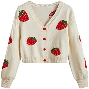 Verdusa Girl's Long Sleeve Drop Shoulder Knit Button Up Cardigan Sweater