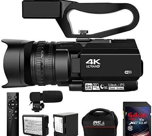 Video Camera 4K Camcorder Ultra HD 48MP 30X Digital Zoom Camera for YouTube IR Night Vision 4500mAh...