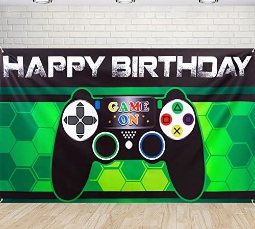 Video Game Birthday Backdrop - Video Game Party Decorations for Boys 73" x 43" Game On Party Photo...