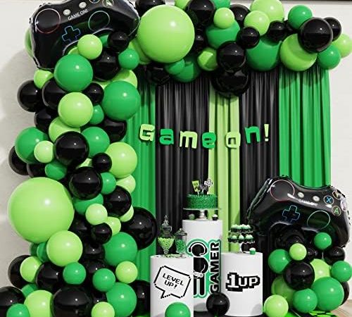 Video Game Birthday Party Balloon Arch 145Pcs Green Black Game Theme Balloon Garland Kit for Boys...