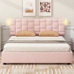 VilroCaz Modern Queen Size Upholstered Platform Bed with Height-Adjustable Headboard and Under-Bed...