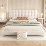 VilroCaz Modern Queen Size Upholstered Platform Bed with Soft Headboard, Velvet Fabric Platform Bed...