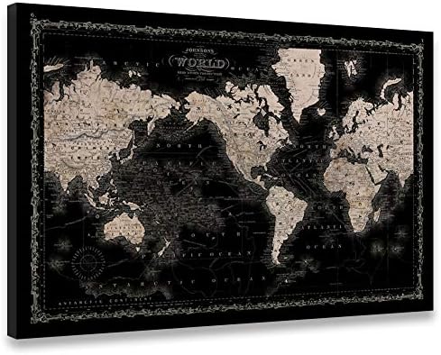 Vintage World Map Canvas Wall Art Retro Map of The World Canvas Prints Framed and Stretched for...