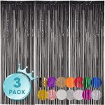 Voircoloria 3 Pack 3.3x8.2 Feet Black Foil Fringe Backdrop Curtains, Tinsel Streamers Birthday Party...