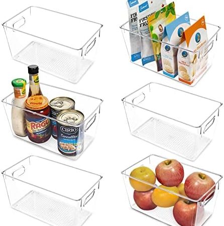 Vtopmart Clear Plastic Pantry Organizer Bins, 6 PCS Food Storage Bins with Handle for Refrigerator,...