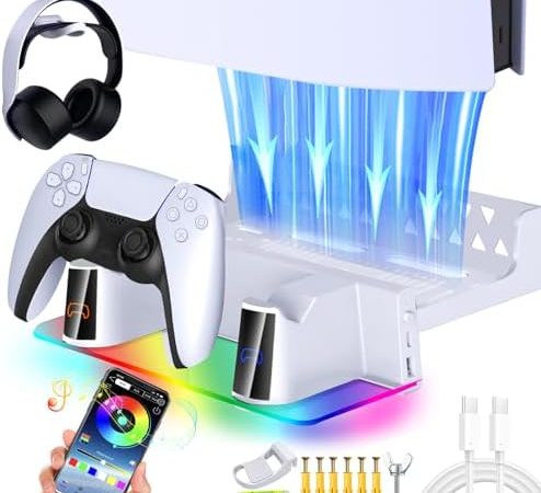 WAYCOM PS5 Wall Mount Kit with Charging Station RGB LED Light for Both PS5 and New PS5 Slim Consoles...