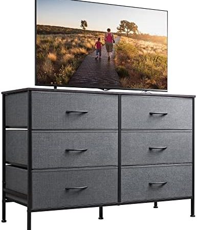 WLIVE Wide Dresser with 6 Drawers, TV Stand for 50" TV, Entertainment Center with Metal Frame,...