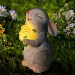 WONDHOME Solar Rabbit Garden Statues Easter Decorations Bunny Decor Resin Rabbit Figurine Holding...
