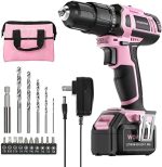 WORKPRO Pink Cordless 20V Lithium-ion Drill Driver Set, 1 Battery, Charger and Storage Bag Included...