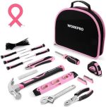 WORKPRO Pink Tool Kit - Hand Tool Set with Easy Carrying Round Pouch - Durable, Long Lasting Chrome...