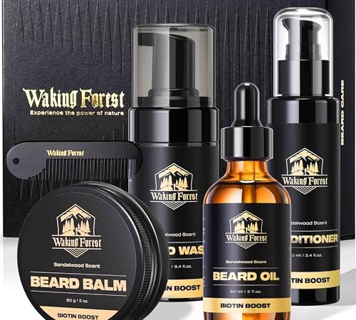 Waking Forest Beard Growth Kit for Men, Luxury Beard Care Kit for Men Beard Oil,Beard Wash and...