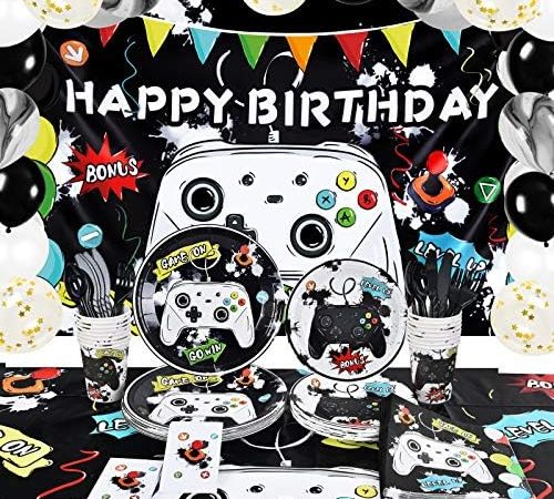 Watercolor Video Game Birthday Party Supplies - Game Theme Party Decorations for Boys Birthday...