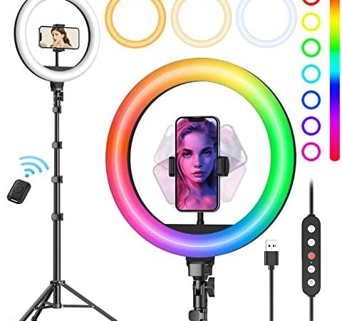 Weilisi 10" Selfie Ring Light with Tripod Stand, 72'' Tall & Phone Holder, 38 Color Modes, Stepless...
