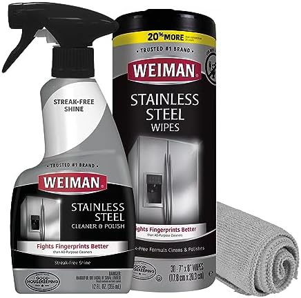 Weiman Stainless Steel Cleaner Kit - Removes Fingerprints, Residue, Water Marks, and Grease