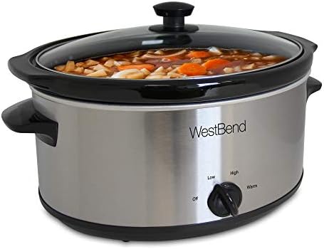 West Bend Manual Crockery Slow Cooker with Oval Ceramic Cooking Vessel and Glass Lid Certified,...