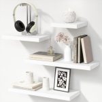 White Floating Shelves with Invisible Bracket, Rustic Wood Wall Mounted Shelves Set of 4, Hanging...