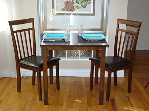 Wickerix 3 Pc Dining Kitchen Set of Square Table and 2 Classic Warm Solid Wooden Chairs, Medium...