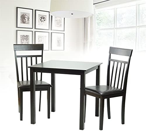 Wickerix 3 Pc Dining Room Dinette Kitchen Set Square Table and 2 Warm Chairs in Espresso Black...