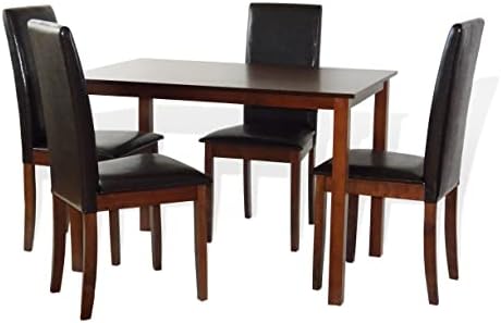Wickerix Solid Wood 5-pc Dining Kitchen Set of Rectangular Table and 4 Fallabella Side Chairs...