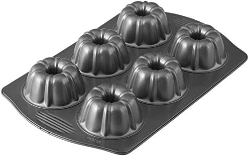 Wilton Excelle Elite Non-Stick 6-Cavity Mini Fluted Tube Baking Pan for Muffins and Cupcakes, Steel