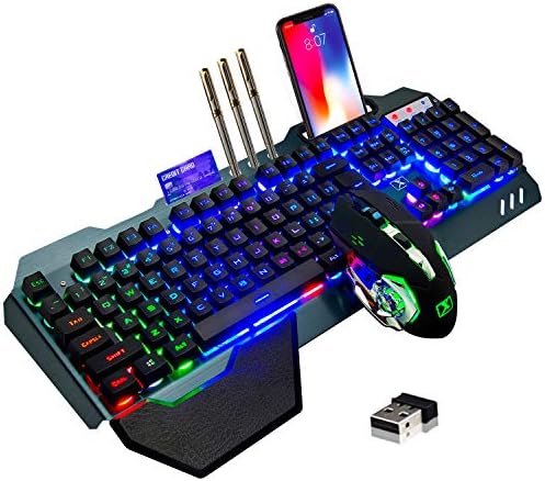 Wireless gaming Keyboard and Mouse,Rainbow Backlit Rechargeable Keyboard Mouse with 3800mAh Battery...