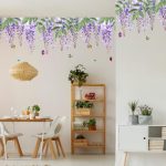 Wisteria Flower Vine Wall Decals Colorful Butterfly Window Clings Wall Mural, Floral Sticker Garden...