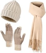 Women Winter Hat Beanie+Long Scarf+Touch Screen Gloves Set, Warm Clothes Set with Knit Fleece Lined...