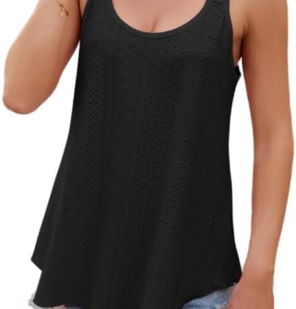 Women's Hollow Lace Patchwork Sleeveless T-Shirts Summer Fashion Loose Tank Tops Casual