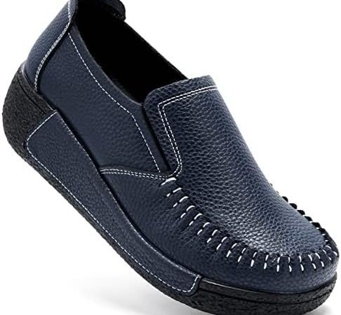Women's Slip On Loafer Leather Comfort Casual Platform Shoes