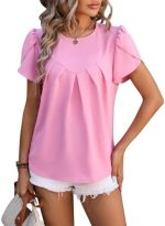 Womens Summer Tops Ruffle Sleeve T Shirts Crew Neck Casual Tunic Shirts Blouse