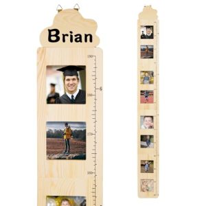 Wood Growth Chart for Kids with Picture Frames Height Measurement for Wall Wooden Foldable Growth...