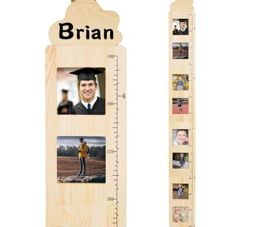 Wood Growth Chart for Kids with Picture Frames Height Measurement for Wall Wooden Foldable Growth...